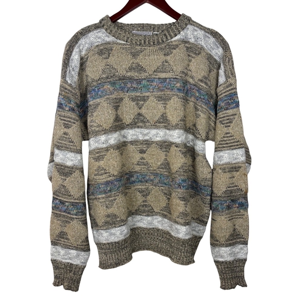 Vintage Method Mens M Geometric Diamond Pattern Crewneck‎ Sweater Fisherman